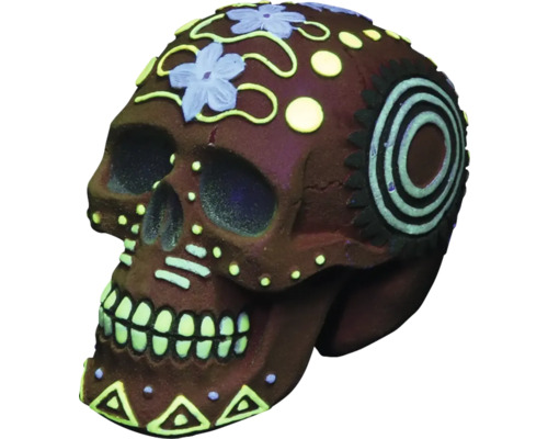 Aquarium decoration AQUA DELLA Dia de los Muertos skull red approx. 11.8 x 7.8 x 9 cm polyester resin, Halloween figure