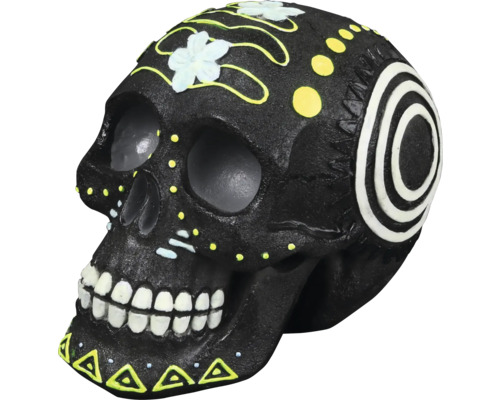 Aquarium decoration AQUA DELLA Dia de los Muertos skull black approx. 11.8 x 7.8 x 9 cm polyester resin, Halloween figure