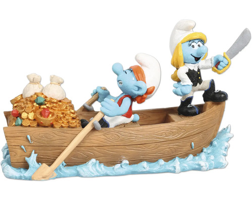 Aquarium decoration AQUA DELLA Smurfs Pirates on the water approx. 19 x 8 x 11 cm Polyester resin