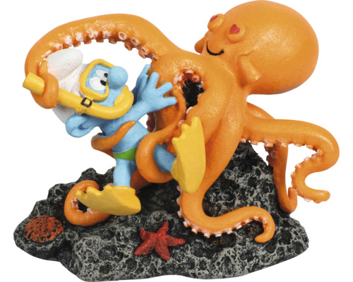 Aquarium decoration AQUA DELLA Smurfs underwater with octopus approx. 13 x 8 x 10 cm polyester resin
