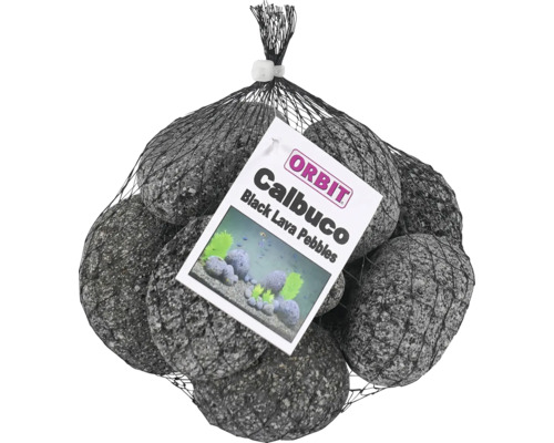 Aquarium decoration stone ORBIT Calbuco Black Lava Pebble small net anthracite approx. 5 cm
