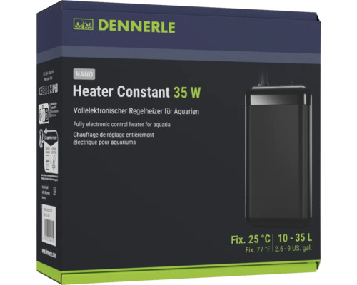 Dennerle Heater Constant aquarium heater, fully electronic adjustable heater for aquariums up to approx. 35 liters, shatterproof plastic housing, temperature controlled to 25 °C, 35 W