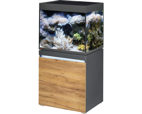Aquarium combination EHEIM incpiria 230 marine with LED lighting, feed pump and illuminated base cabinet graphite/oak