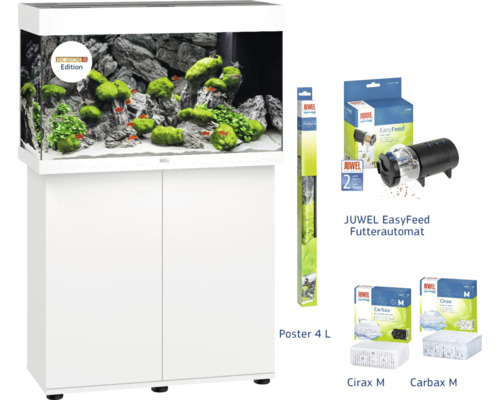 Juwel Aquarium Juwel Rio 125 LED SBX aquarium combination with LED lighting, heater, filter and white cabinet + including automatic feeder, background film, Cirax and Carabax filter media