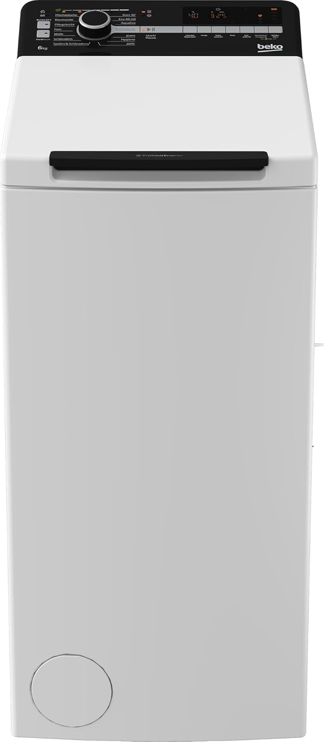 Beko BTL1WFP10622DE Freestanding Washing Machine, Fully Automatic Washing Machine, 6 kg, Top Load, 1200 rpm, Hygiene+ Suitable for Allergy Sufferers, Express, White