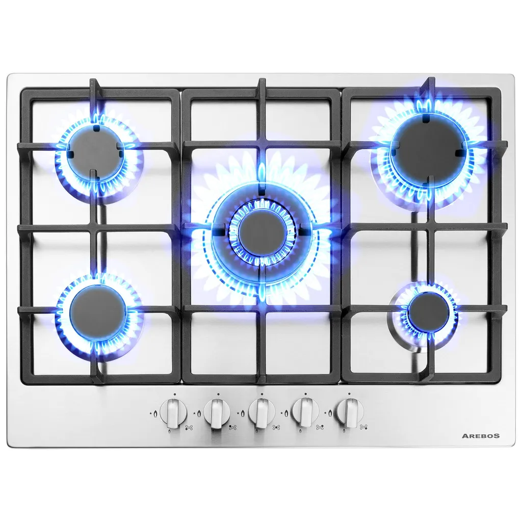 AREBOS 5-Burner Gas Hob | Stainless Steel Built-in Hob | Automatic Ignition Safety Device | For Natural Gas & Propane | Independent, Efficient & Energy Saving