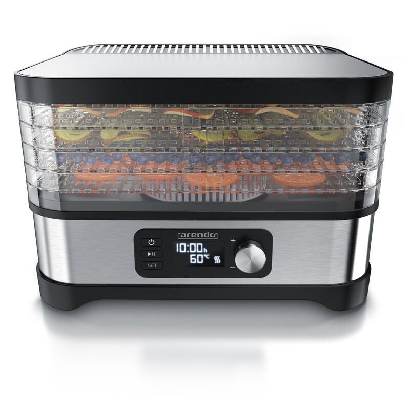 Arendo Food Dehydrator, 5 Trays, BPA-Free, Stainless Steel, 24-Hour Timer