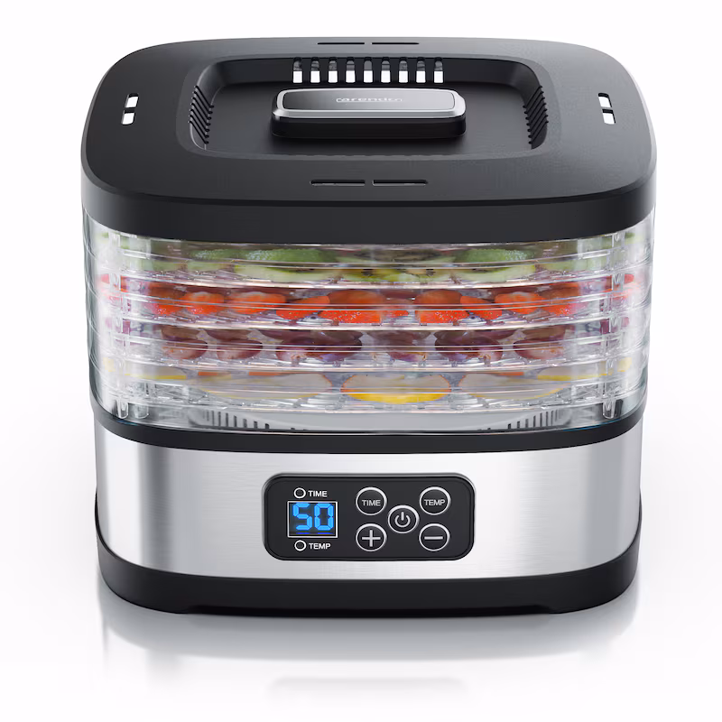 Arendo Mini Food Dehydrator with Temperature Control - 5 Trays - Timer 1 to 72 hours - 5 Trays - Two Height Settings per Tray - Food, Meat, Herbs
