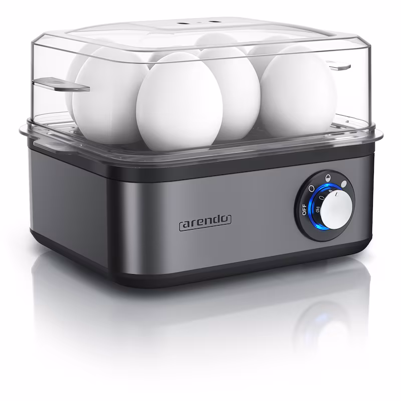 Arendo 8-egg cooker, 500 W, stainless steel, adjustable hardness level, for 8 eggs, grey