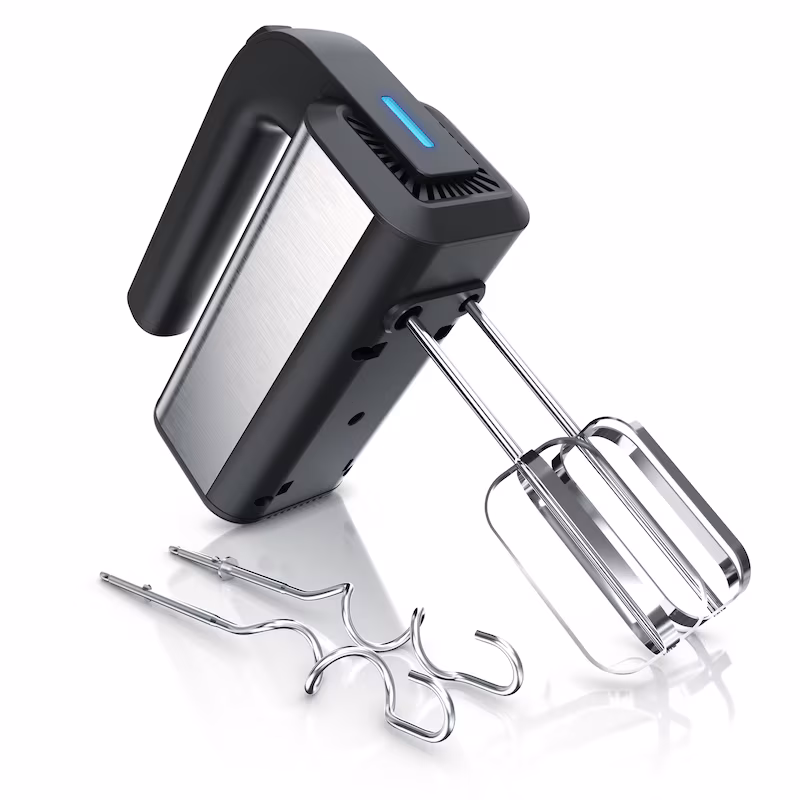 Arendo Electric Hand Mixer - 5 Speeds - Includes 2 Stainless Steel Beaters and 2 Dough Hooks - Soft Touch Housing