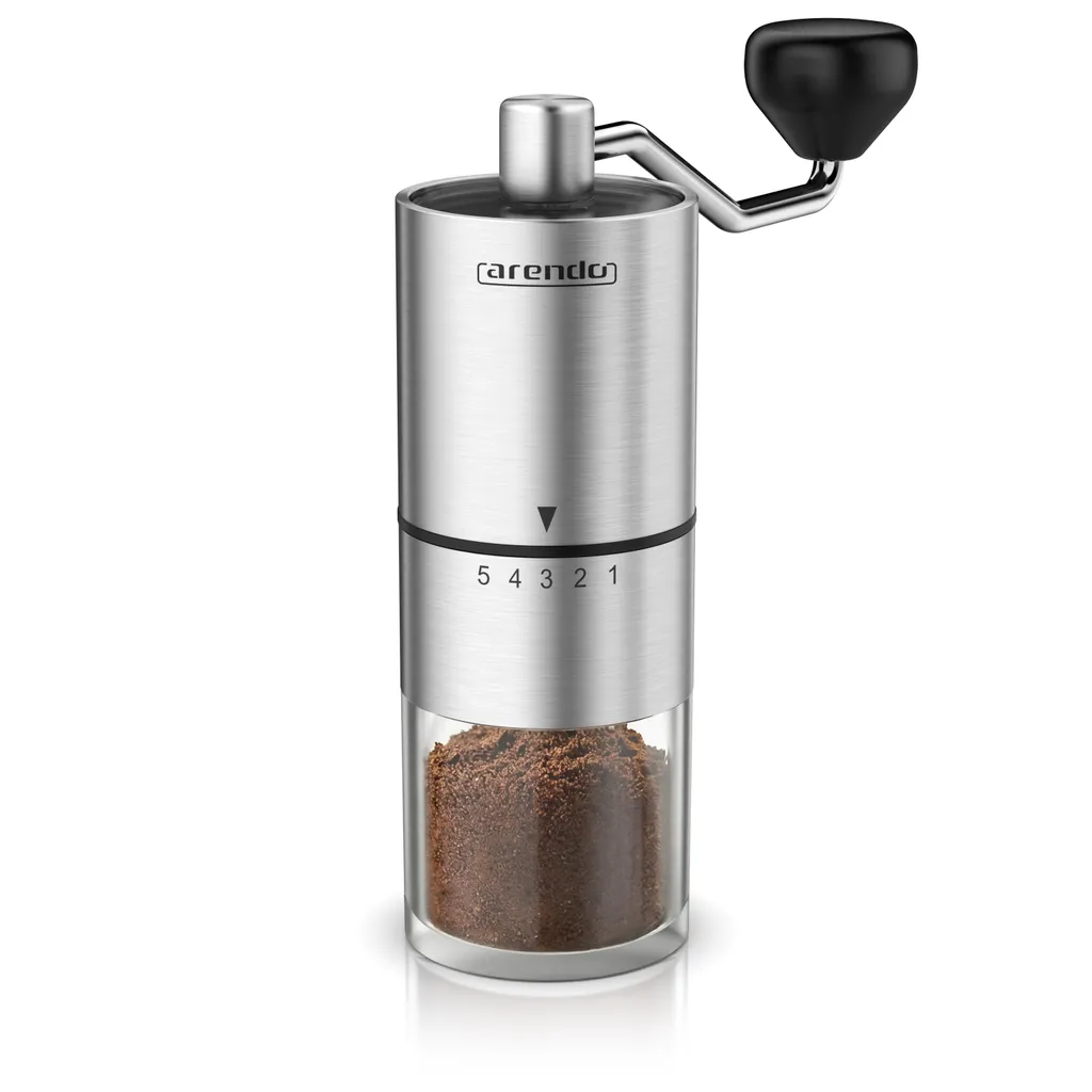 Arendo manual coffee grinder with ceramic burrs, hand coffee grinder, stainless steel, 5 grind settings, for filter coffee, espresso, French press, turkey brew