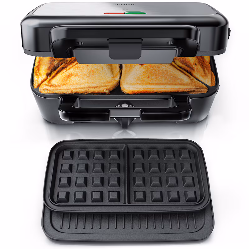 Arendo Sandwich Maker Waffle Iron Contact Grill with Removable Plates - Non-Stick Coating - Dishwasher Safe - BPA Free