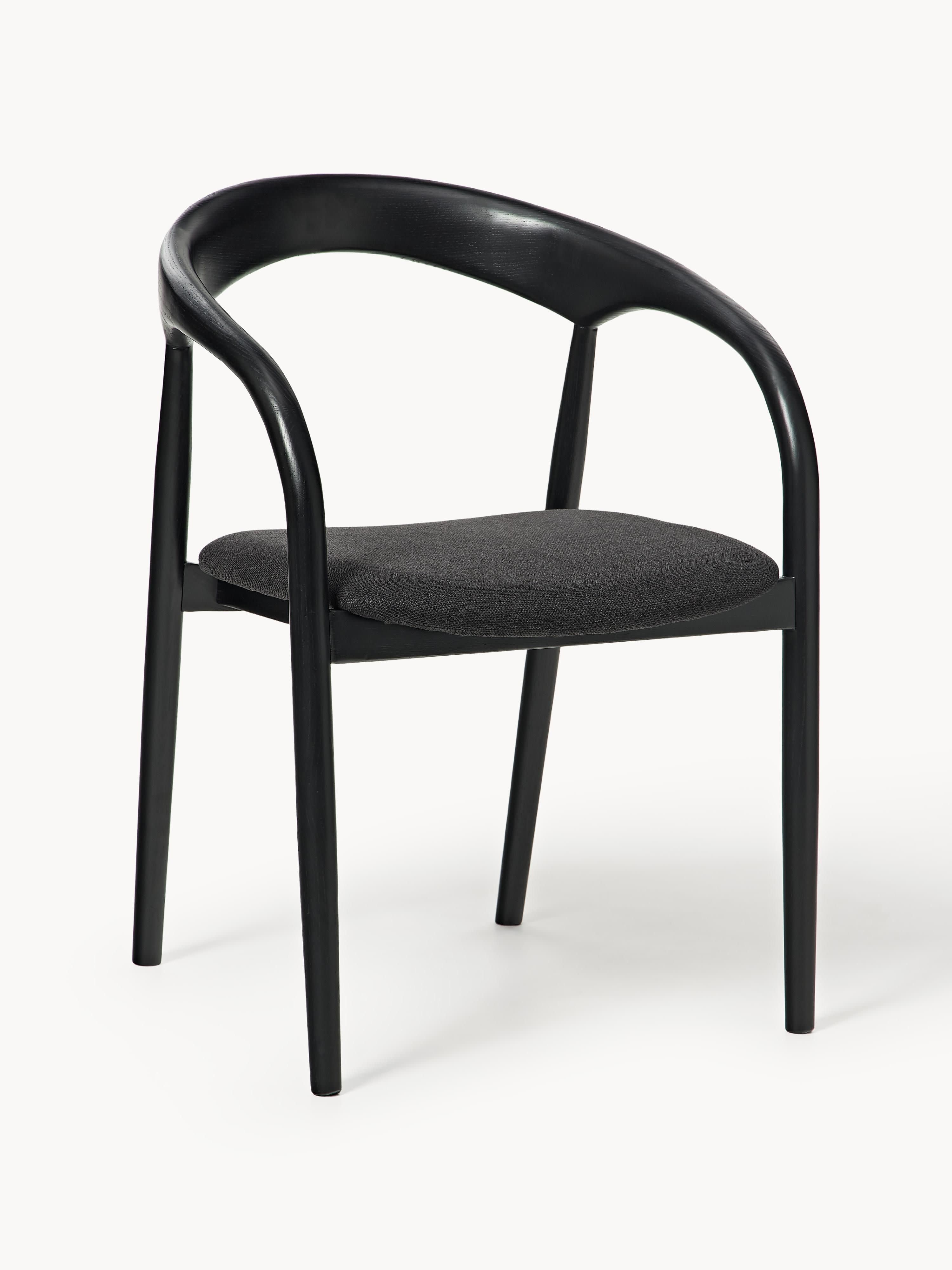 Westwing Collection Camille armchair made of ash wood with seat cushion - Black woven fabric, black