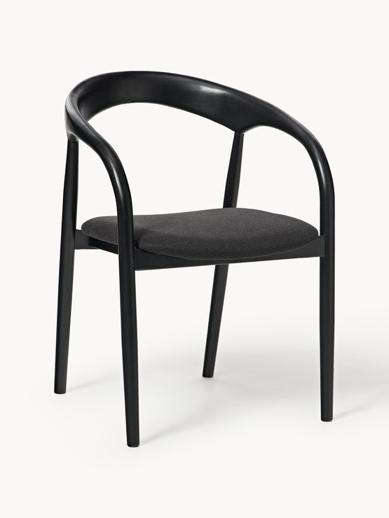 Westwing Collection Camille armchair made of ash wood with seat cushion - Black woven fabric, black
