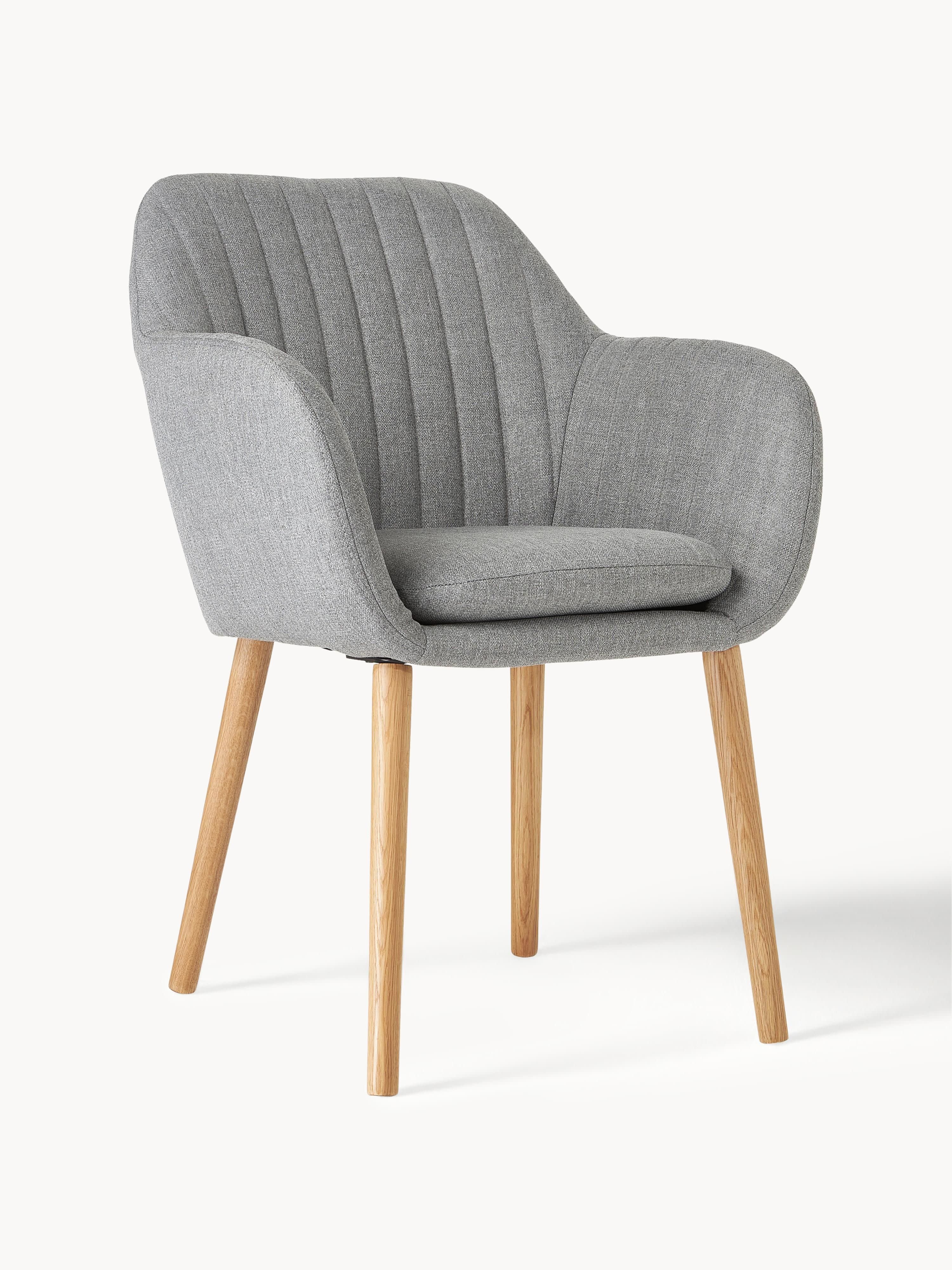 Westwing Collection Emilia armchair with wooden legs - Light grey woven fabric, oak wood