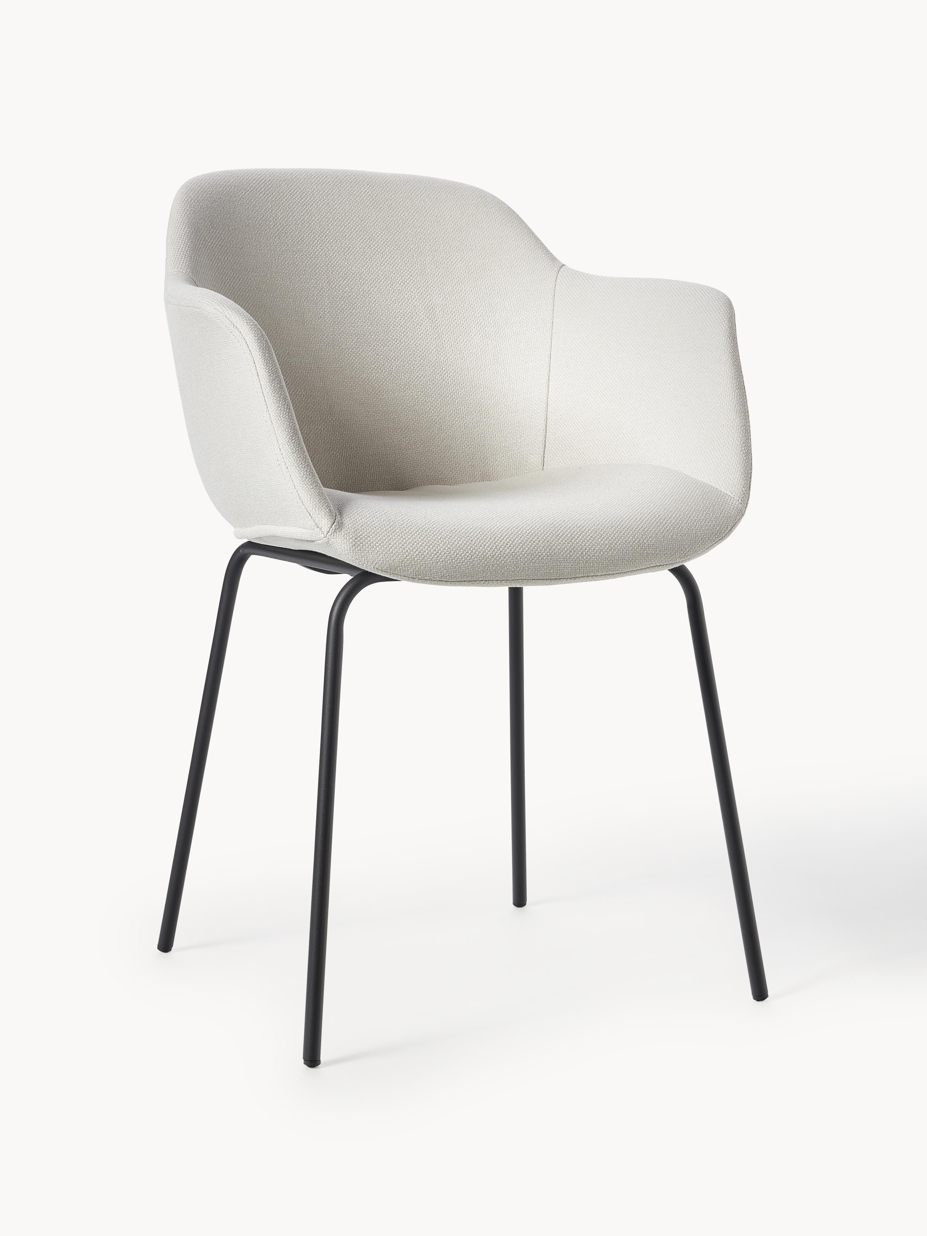 Westwing Collection Fiji armchair with narrow seat shell - Woven fabric Off White, Black
