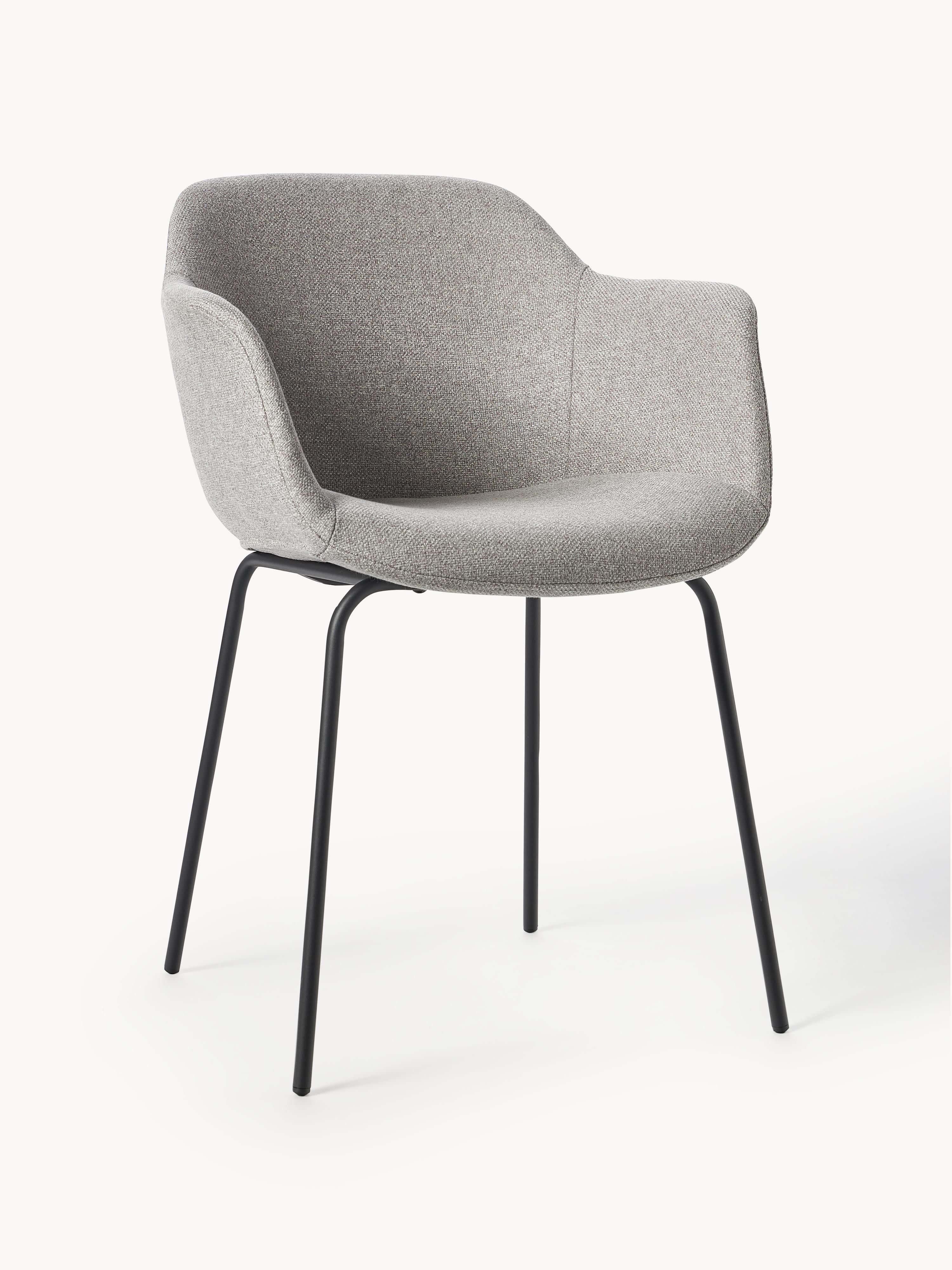 Westwing Collection Fiji armchair with narrow seat shell - Woven fabric, light grey, black