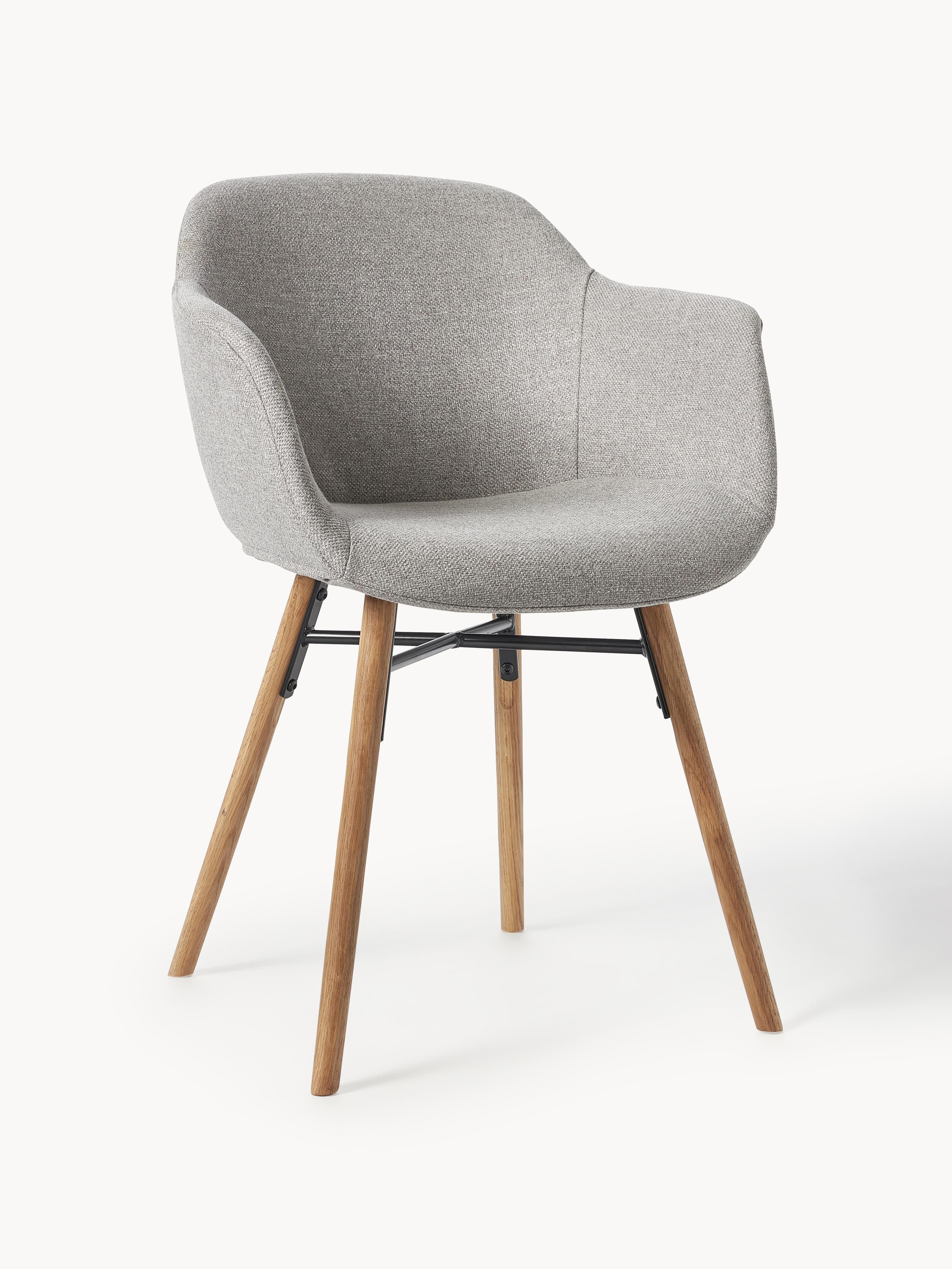 Westwing Collection Fiji armchair with narrow seat shell - Light grey woven fabric, oak wood