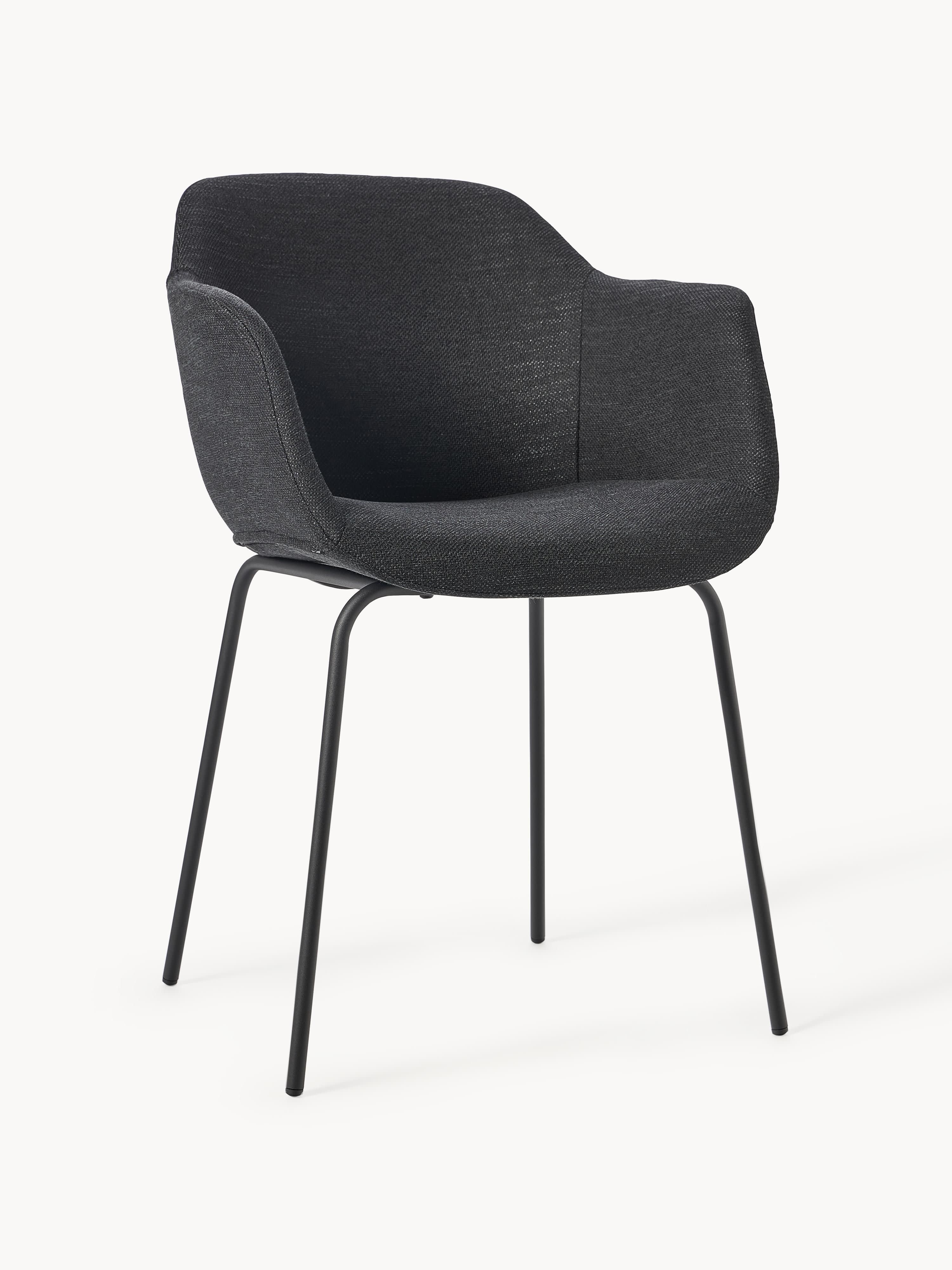 Westwing Collection Fiji armchair with narrow seat shell, Black woven fabric, black