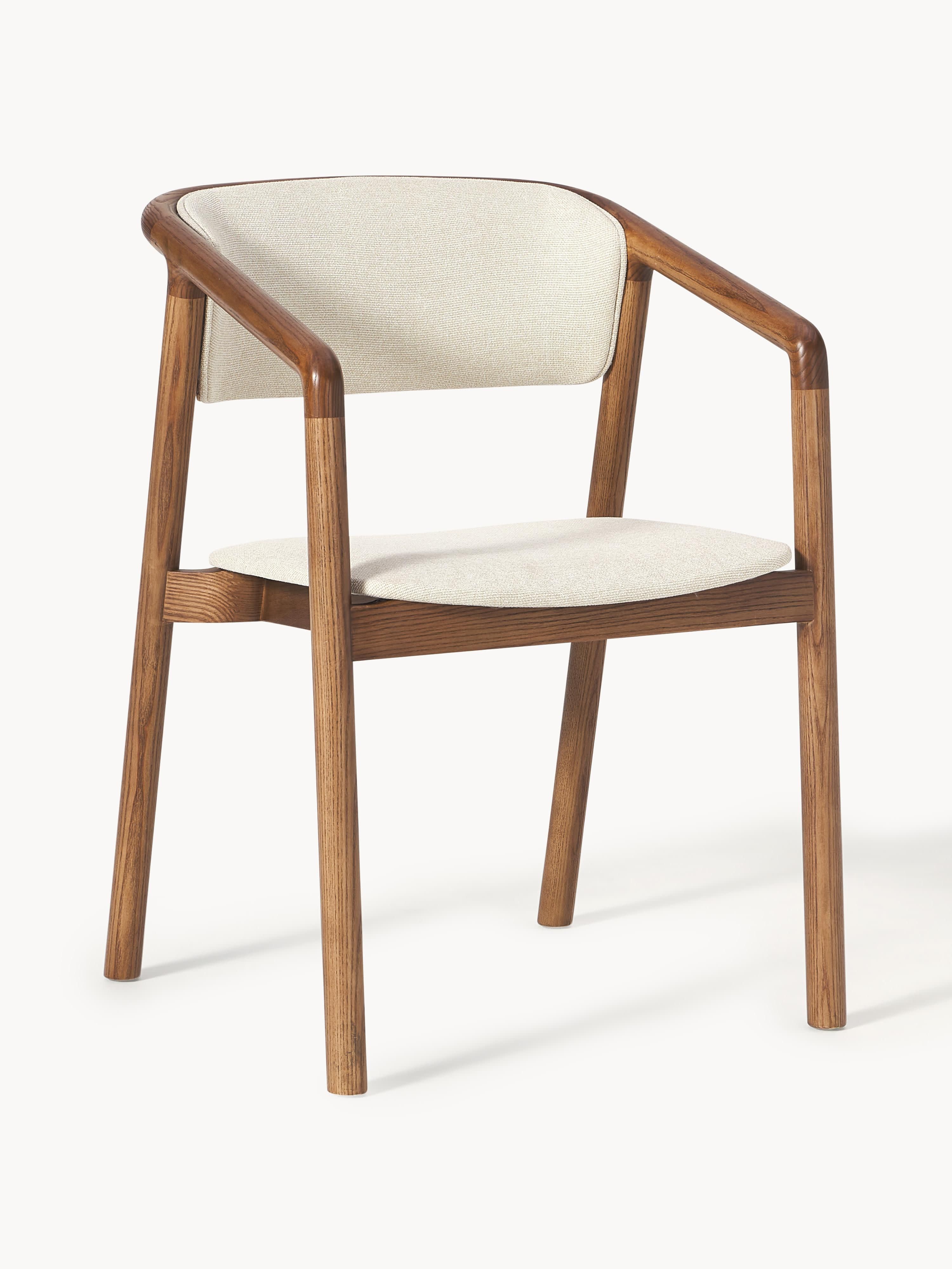 Westwing Collection Gali armchair with upholstery - Woven fabric off-white, dark ash wood