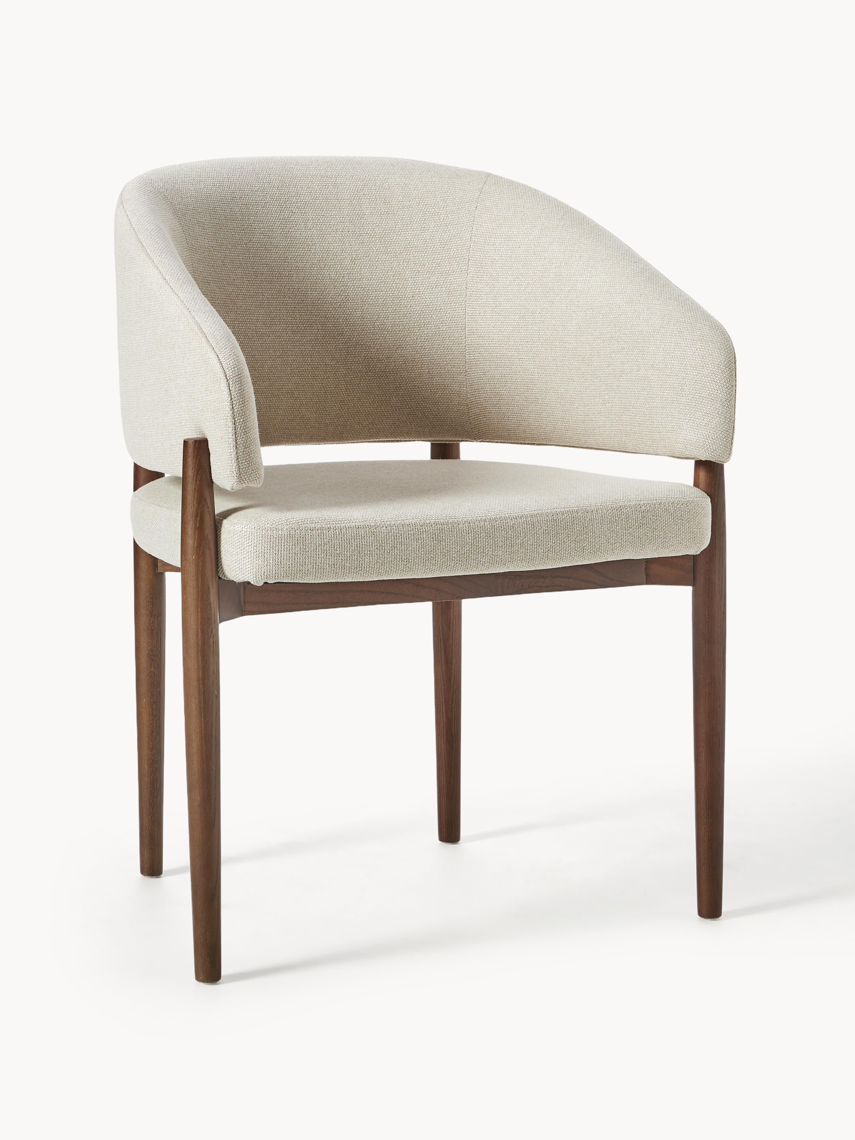 Westwing Collection Nemo armchair - Woven fabric off-white, dark ash wood