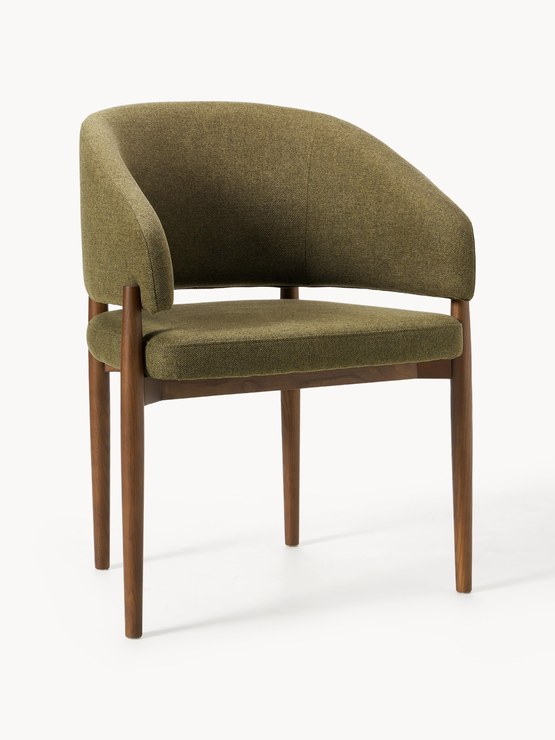 Westwing Collection Nemo armchair - Woven fabric olive green, dark ash wood