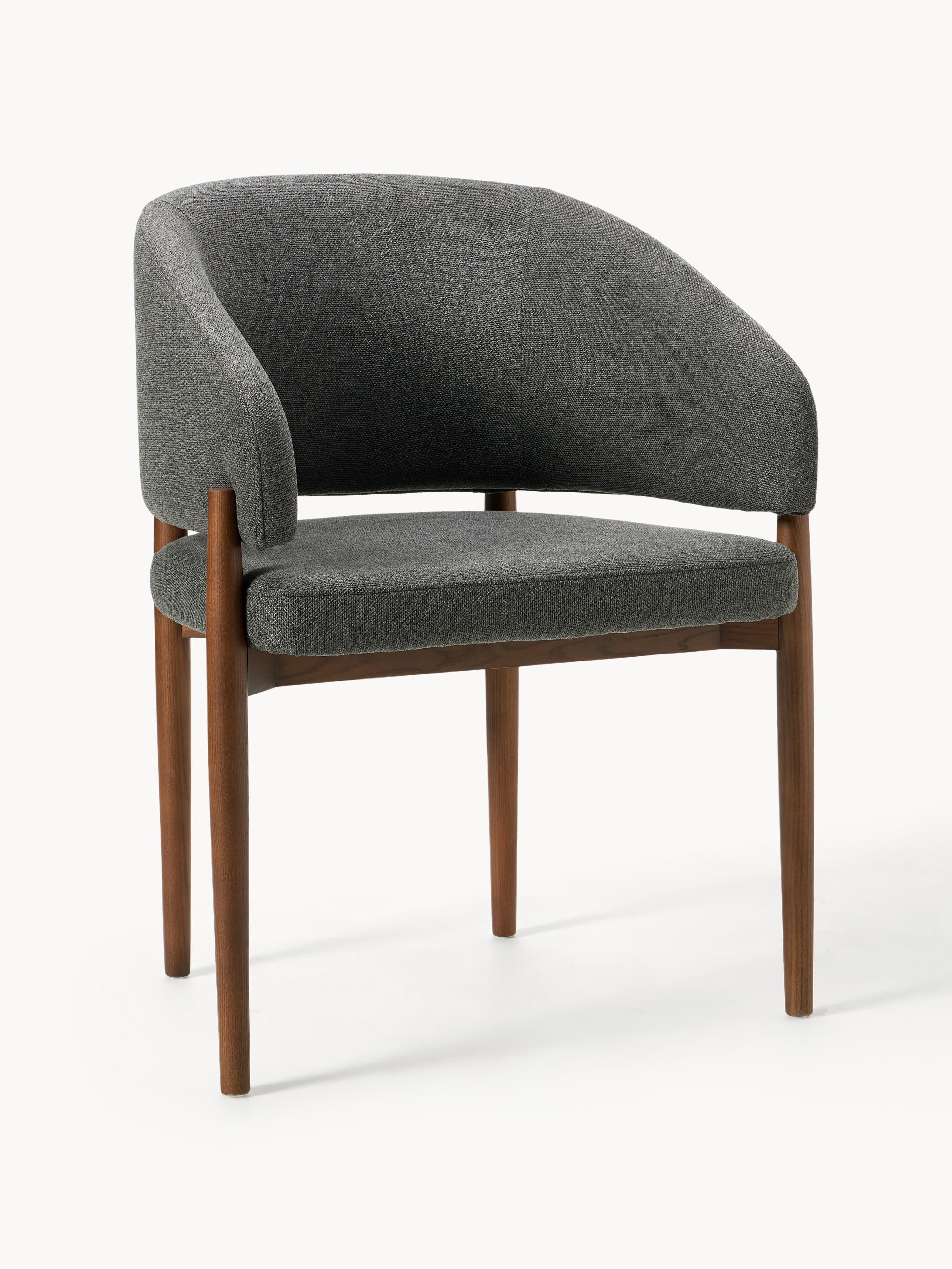 Westwing Collection Nemo armchair - Anthracite woven fabric, dark ash wood