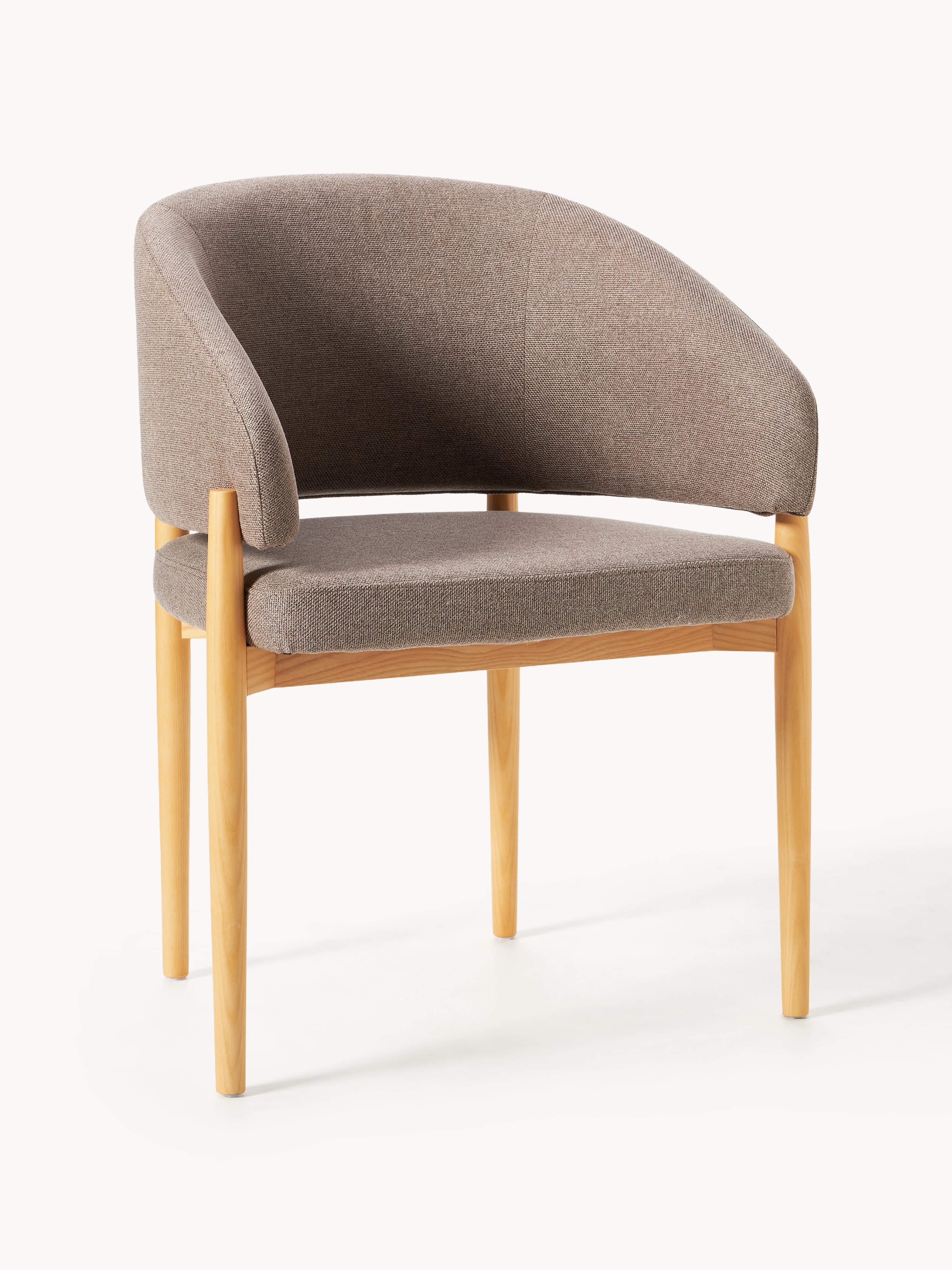 Westwing Collection Nemo armchair - Woven fabric nougat, light ash wood