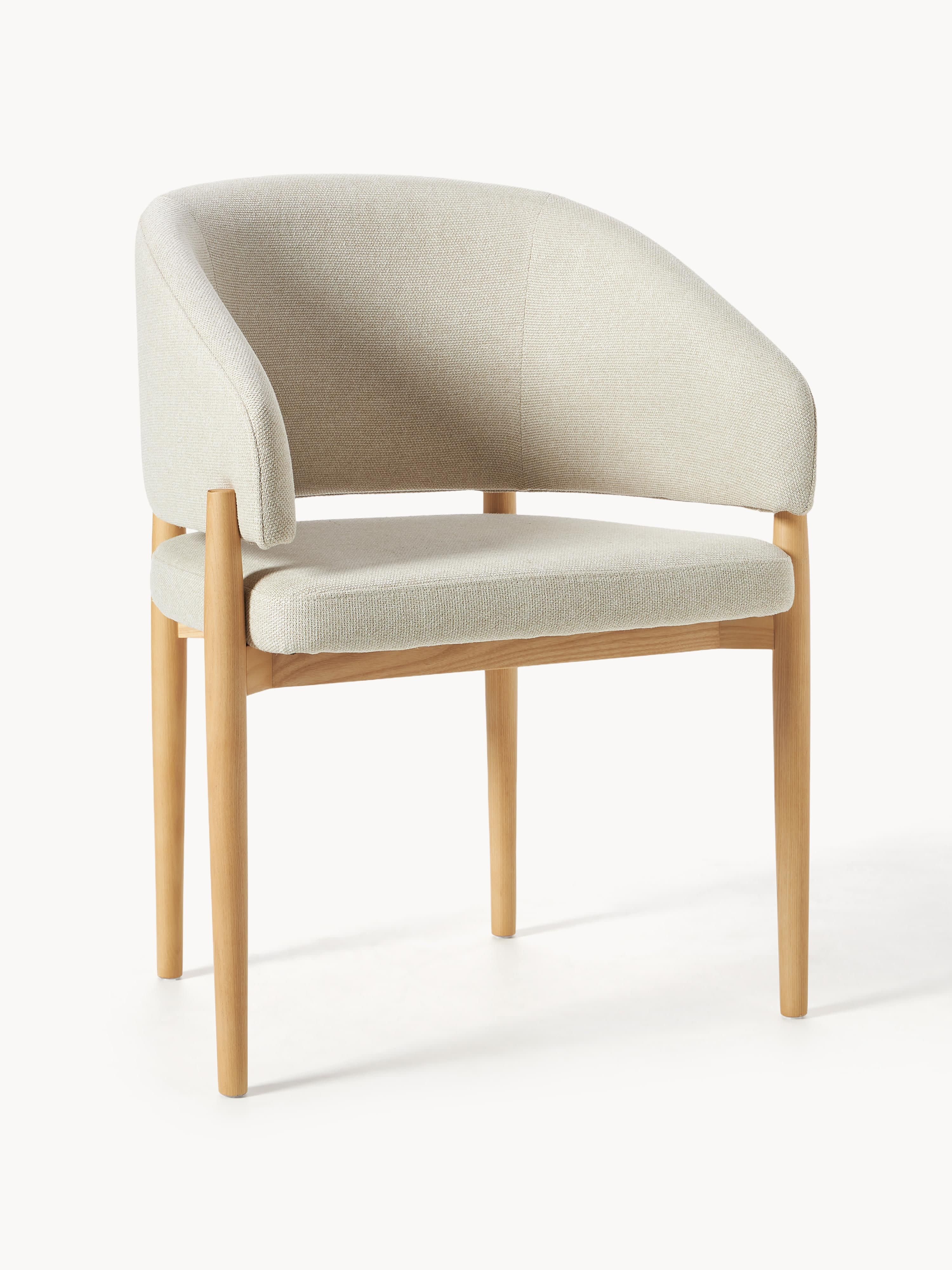 Westwing Collection Nemo armchair - Woven fabric off-white, light ash wood