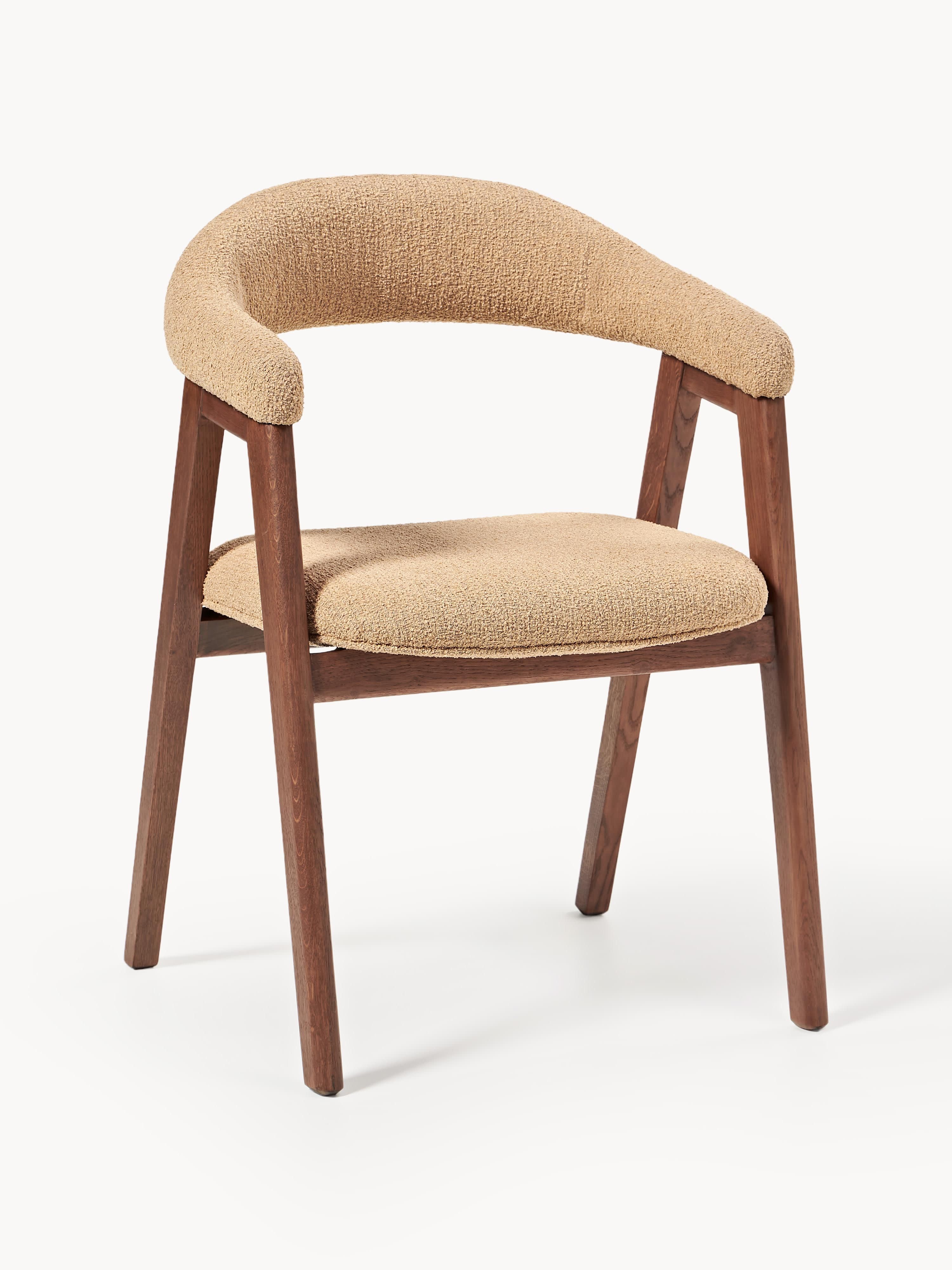Westwing Collection Nik armchair with bouclé upholstery - Bouclé beige, oak wood oiled dark brown