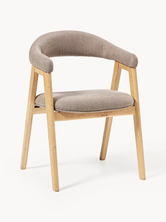 Westwing Collection Nik armchair with upholstery - Woven fabric in taupe, oiled oak wood