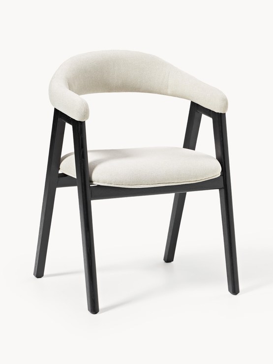 Westwing Collection Nik armchair with upholstery - Off-white woven fabric, black oiled oak wood