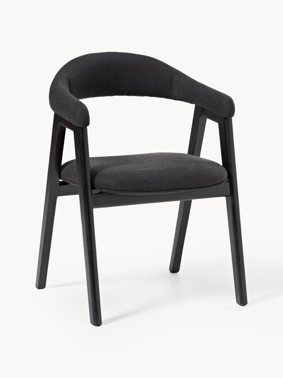Westwing Collection Nik armchair with upholstery - Black woven fabric, black oiled oak wood