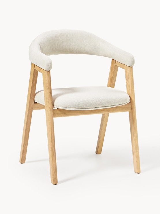 Westwing Collection Nik armchair with upholstery - Woven fabric Off White, oiled oak wood