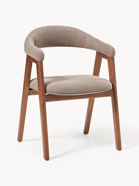 Westwing Collection Nik armchair with upholstery- Taupe woven fabric, oiled oak wood