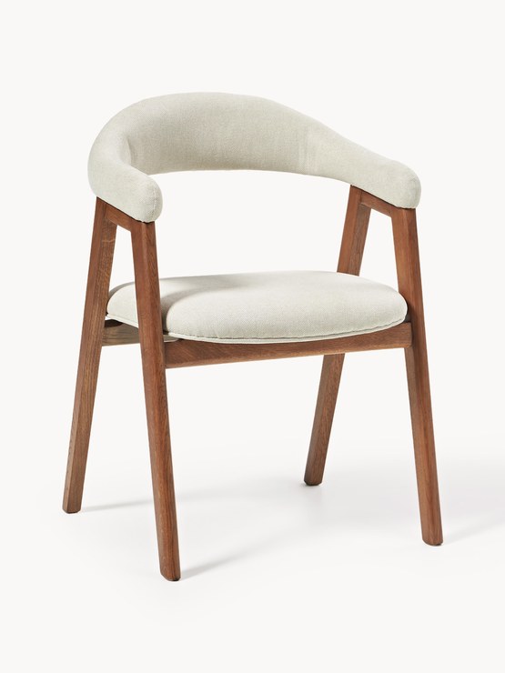 Westwing Collection Nik armchair with upholstery - Off-white woven fabric, dark brown oiled oak wood