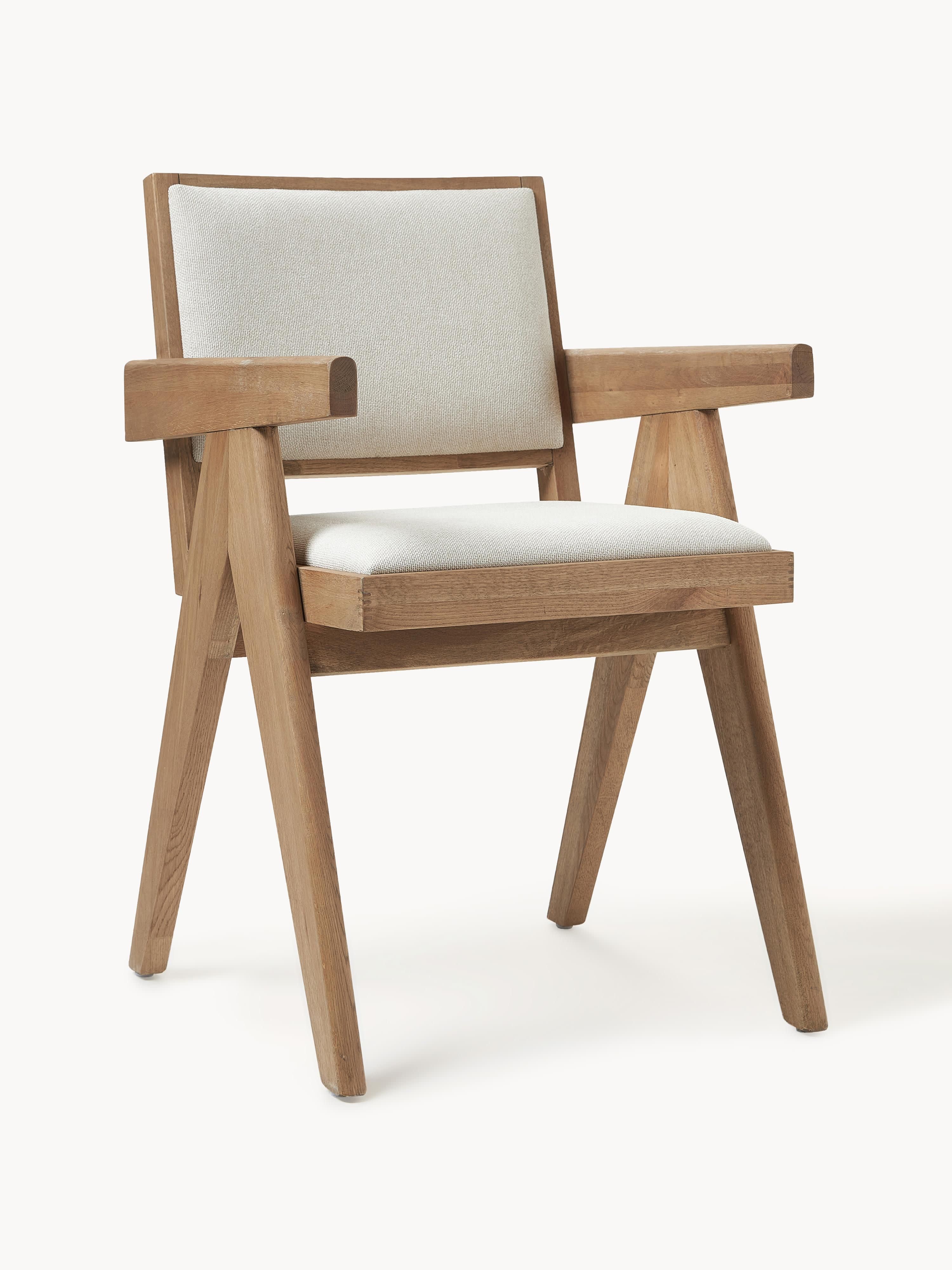 Westwing Collection Sissi armchair with upholstery - Woven fabric cream white, light oak wood
