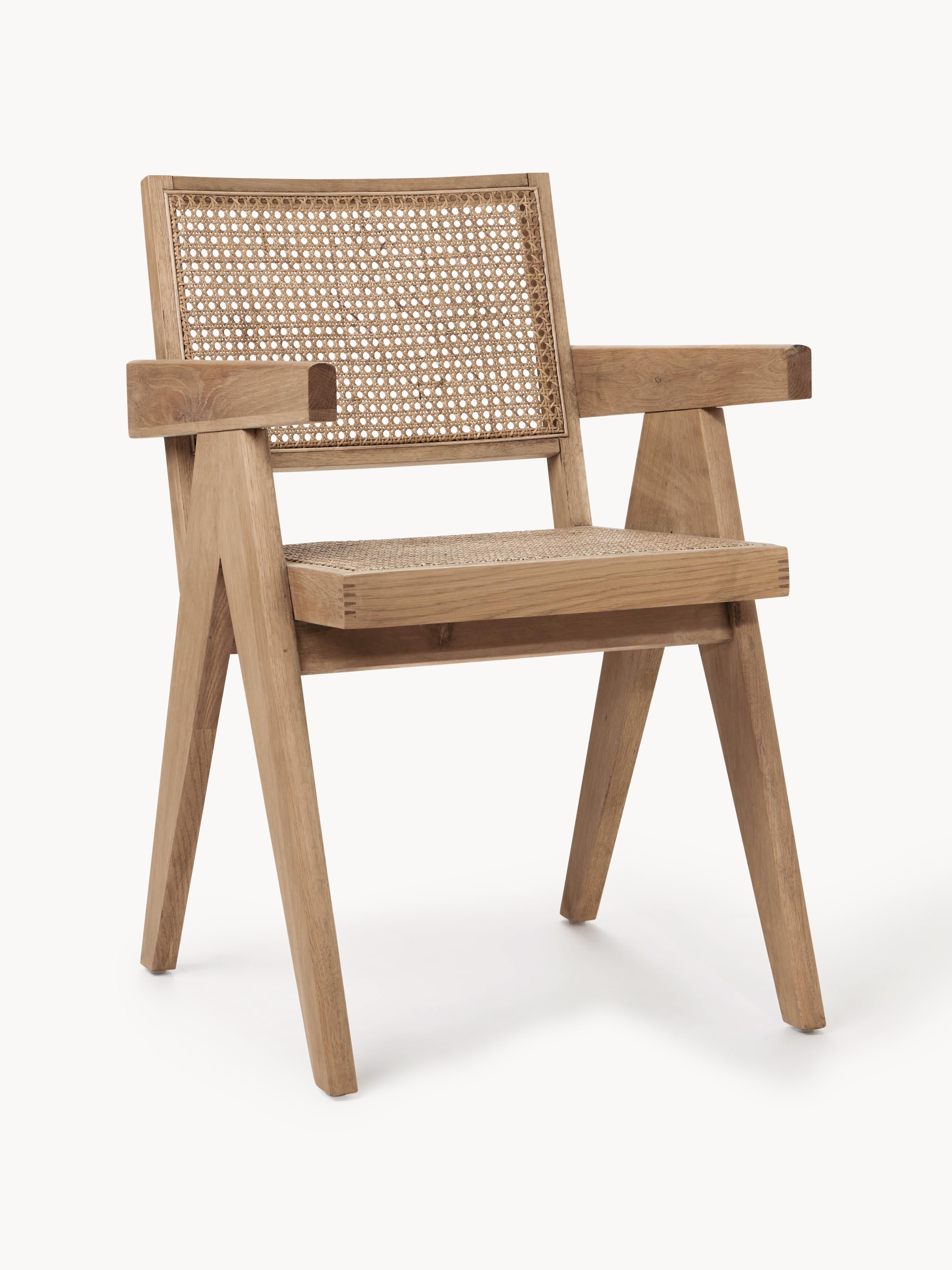 Westwing Collection Sissi armchair with Viennese wickerwork - Dark oak wood, light beige