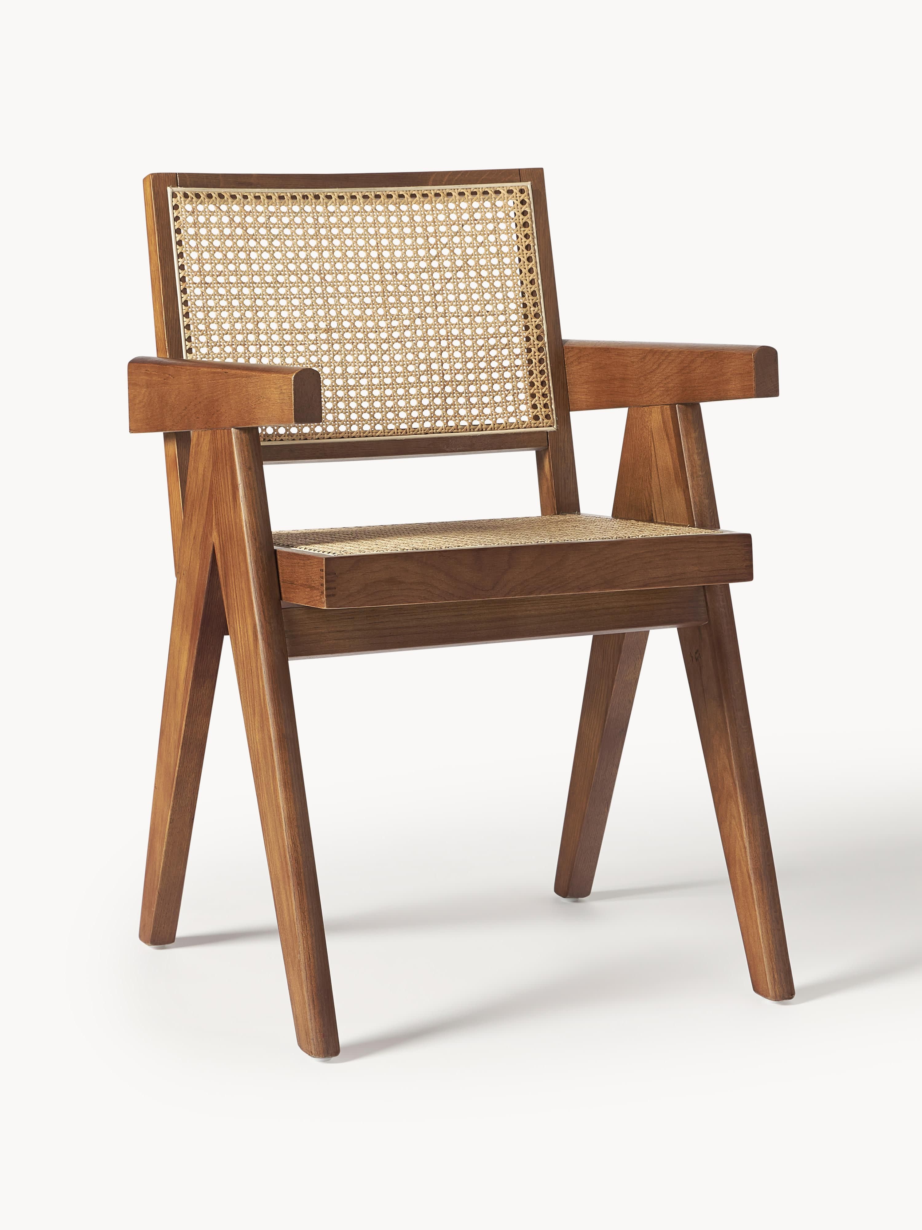 Westwing Collection Sissi armchair with Viennese wickerwork - Dark oak wood, light beige