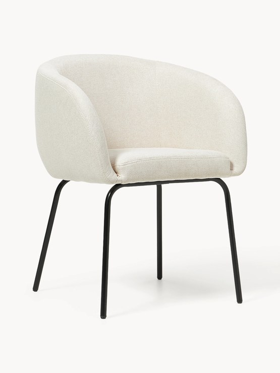 Westwing Collection Alani armchairs, set of 2- Webstoff Off White, Schwarz