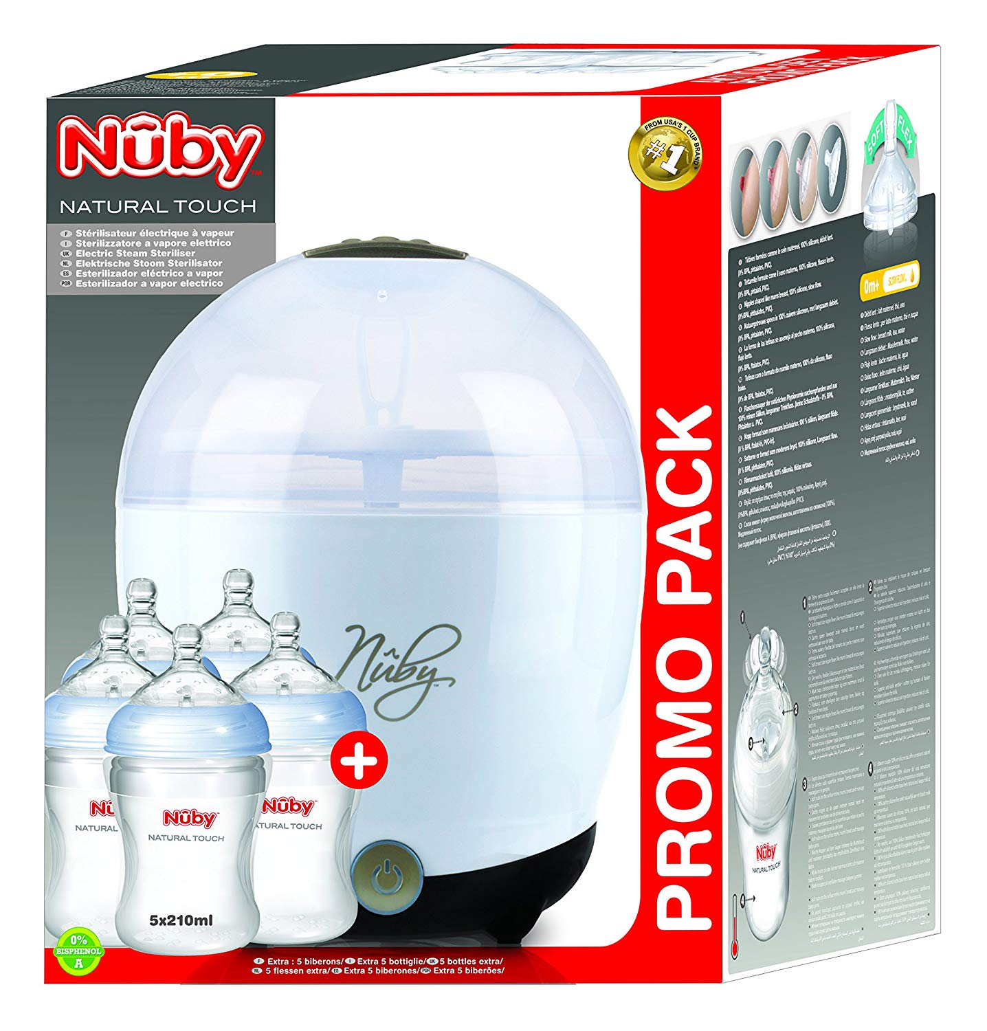 Na by Nuby NTVP31 Mister \"One Touch for up to 5 Bottles and Accessories Sale Set: Includes 5 Silicone Bottle 210 ml