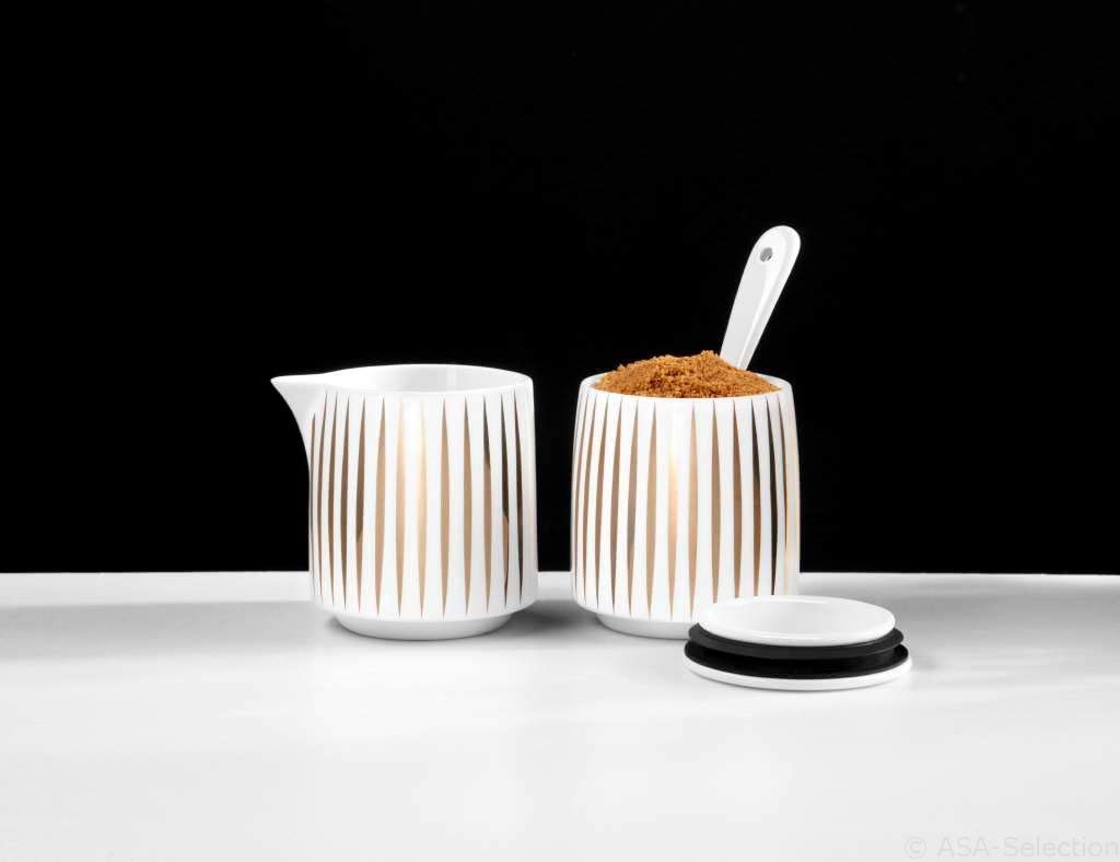 ASA 29400425 Milk and Sugar Set, Porcelain, White-Gold