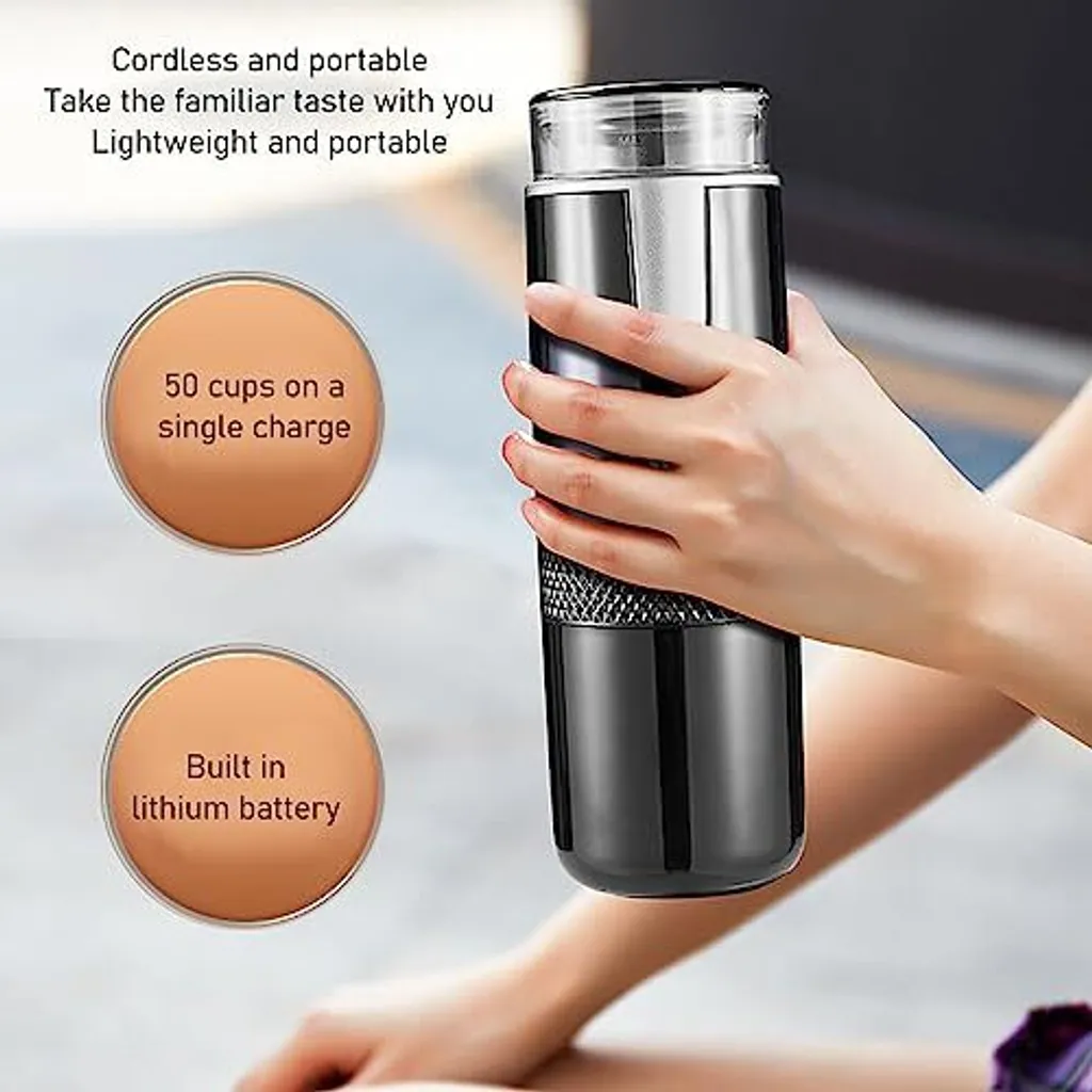 ASIXXSIX Portable Coffee Maker, Wireless Rechargeable Type C Espresso Mini Hand Maker, 1200 mAh Battery, 160 ml Water Tank, Travel Camping