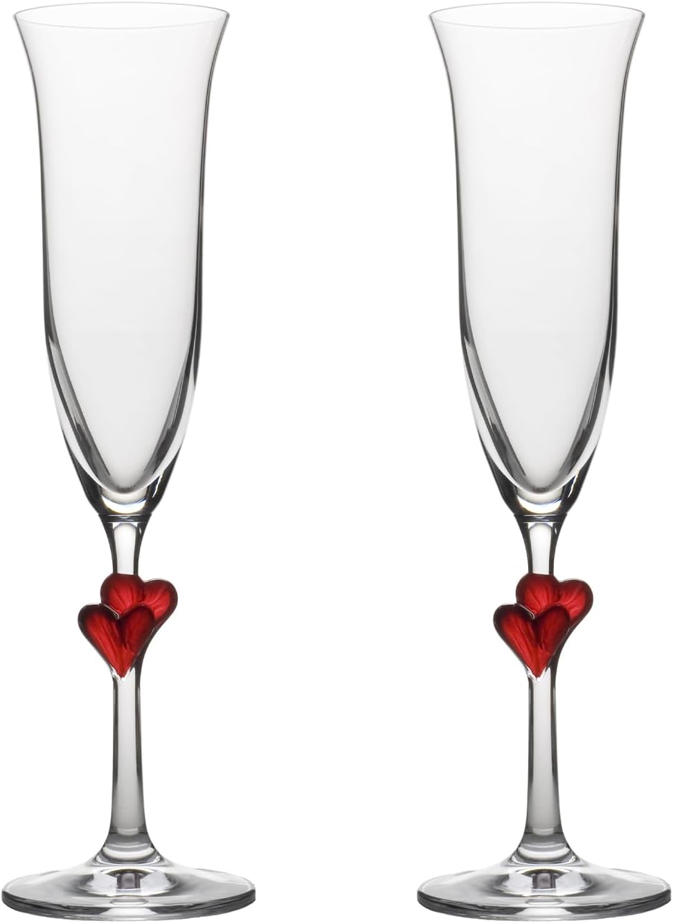 Stölzle Lausitz L'Amour Sparkling Wine Flutes with red hearts, 175 ml, set of 2, dishwasher proof, romantic sparkling wine duo for the most beautiful hours for two