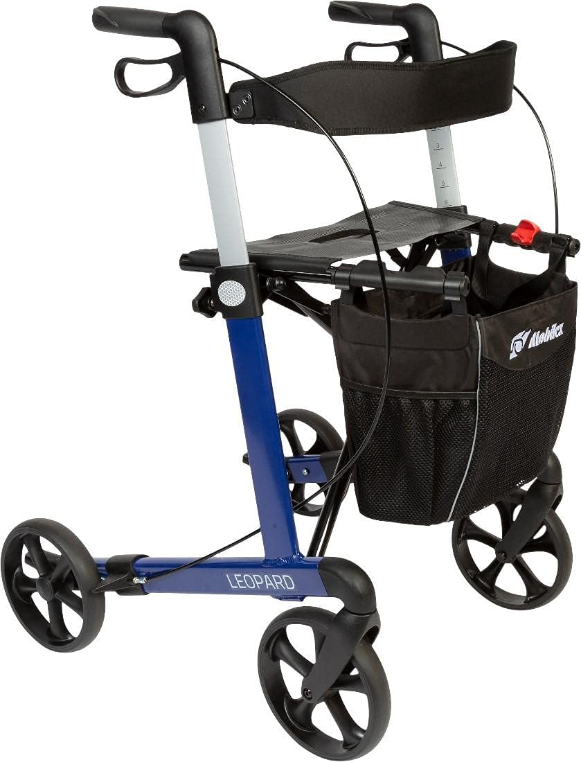 FabaCare Leopard Rollator with Grinding Brake, Lightweight Rollator, Foldable, Full Equipment, up to 150 kg, Blue