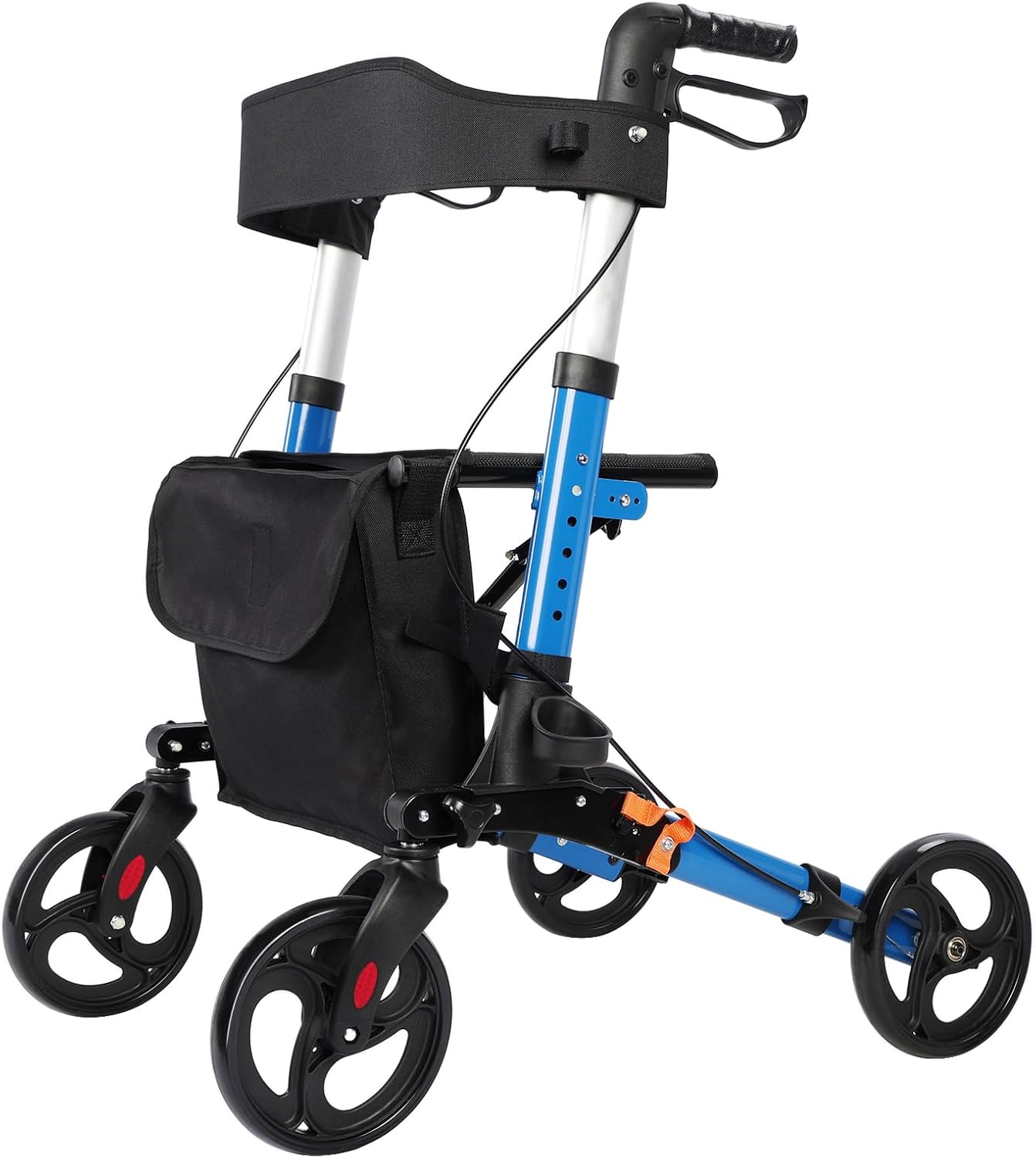 Somerway Rollators 4 Wheels with Seat Foldable Lightweight for Seniors Household Height Adjustment Mobility Walking Aids Elderly Outdoor Shopping Trolley with Storage Bag for Disability (Blue)