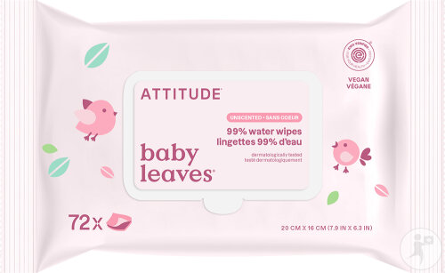 Attitude Baby Leaves 99% Water Baby Wipes Fragrance-Free 72 Count