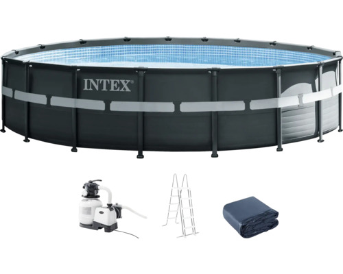 Above-ground pool frame pool set Intex Ultra Rondo XTR round Ø 549x132 cm incl. sand filter system, ladder & piping gray