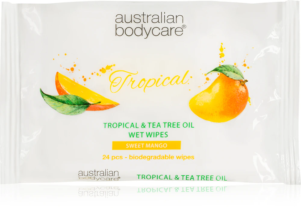 Australian Bodycare Tea Tree Oil & Mango wet wipes for body and face