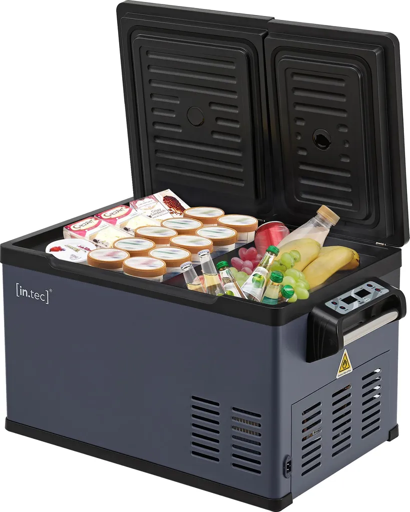 in.tec Car refrigerator ‘Alberona’ compressor cool box portable steel 26 L blue-grey
